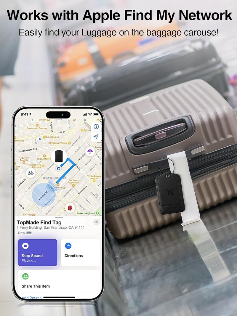 TopMade Smart Luggage Tag with Find My, Premium Leather Luggage Tags for Suitcase, Travel Bags, Backpacks, Anti-Lost Suitcase Tag Tracker for Travel with Privacy Name Card, Rechargeable - Image 2